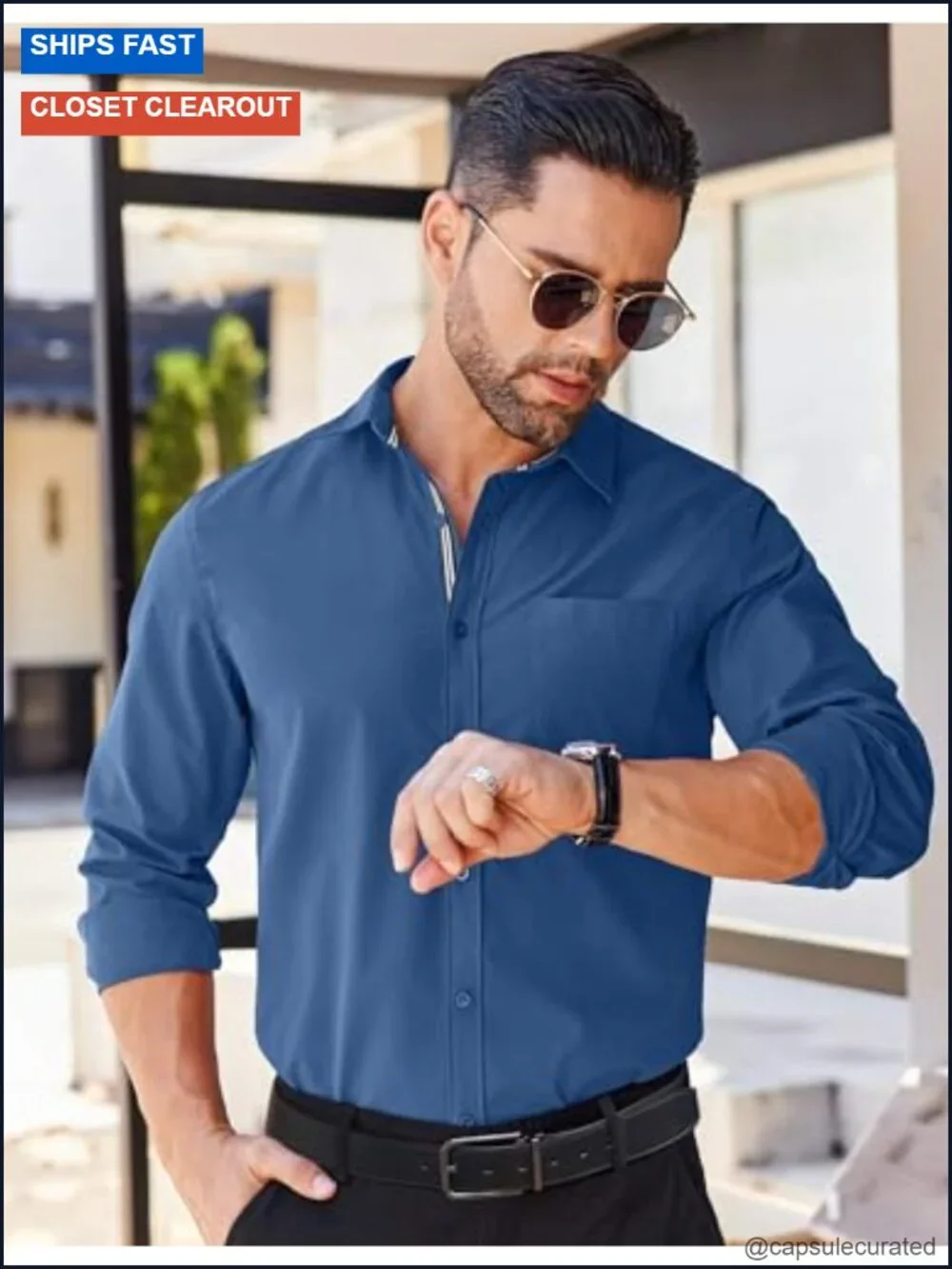 Men's Long Sleeve Casual Button Down Shirt Regular Fit Stretchable Polyester